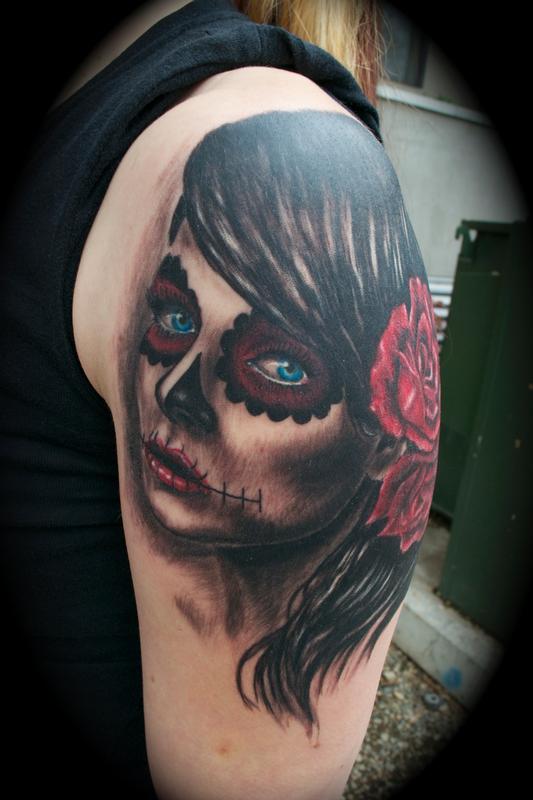 Tattoos - Day of the Dead Girl Blue Eyes Roses - 64271